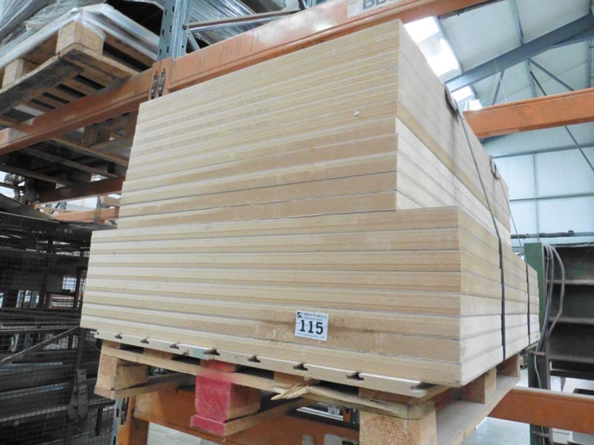 3 pallets of assorted MDF parts, shop fitting panels, and some lengths of assorted softwood