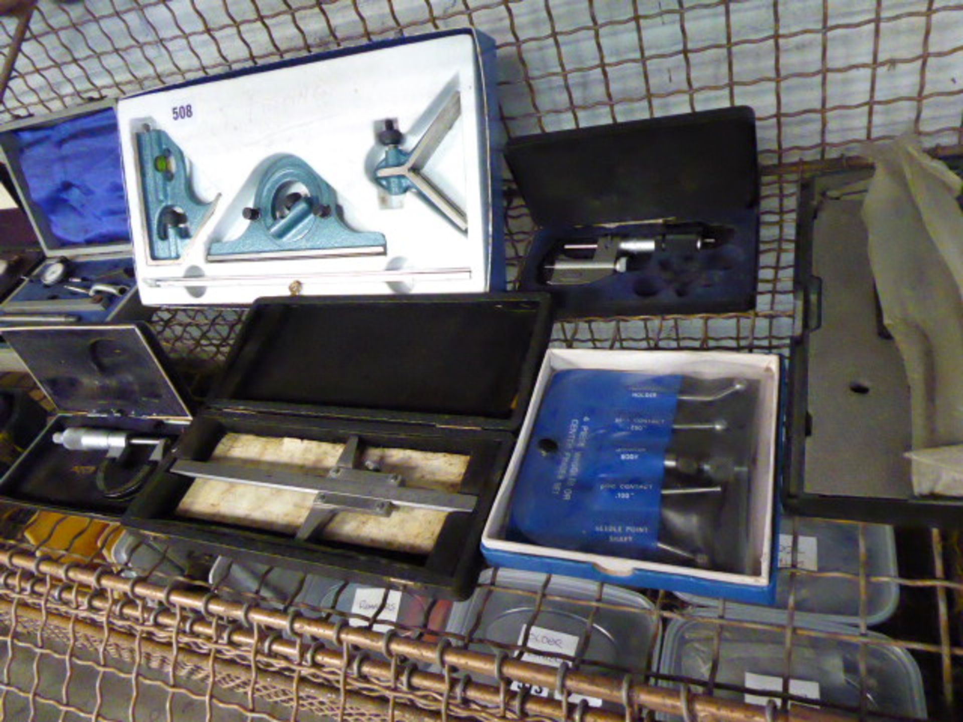 Part shelf comprising meters, vernier callipers, micrometres, centre finder sets etc - Image 2 of 2