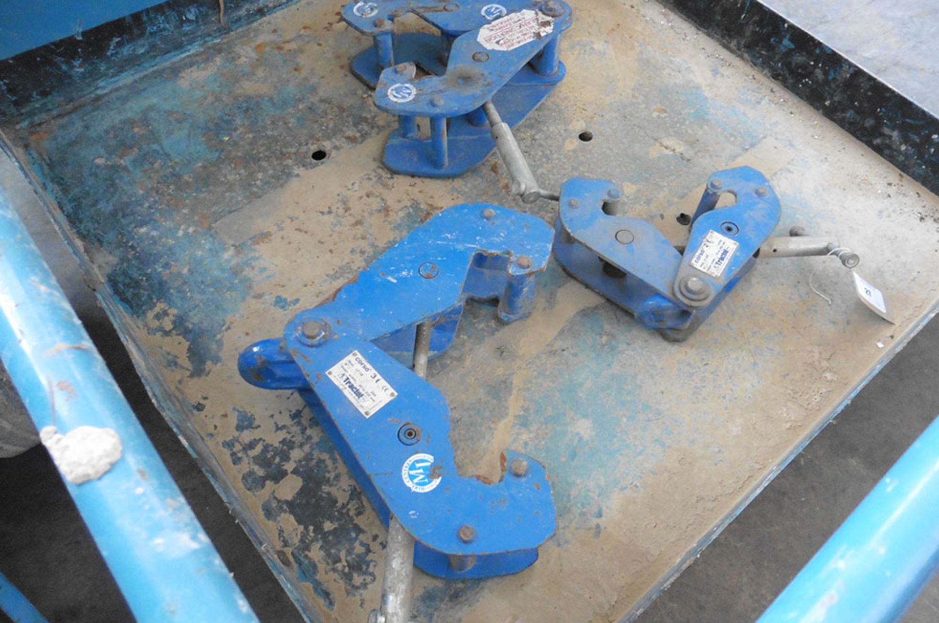 3 Tractel assorted size girder type clamps (BS)