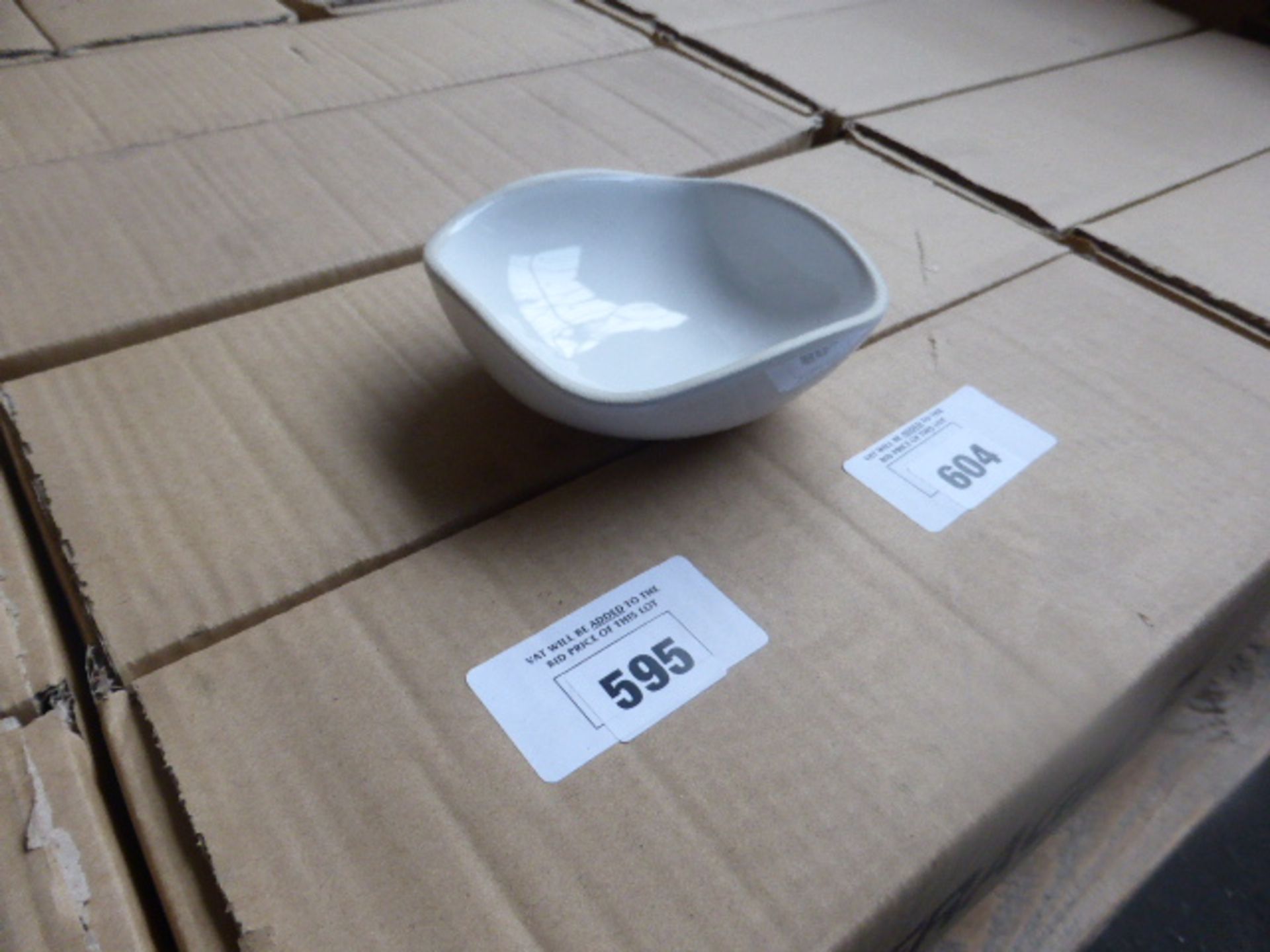 2 x box of twelve 12cm square tapas stoneware bowls, off white with beige rim (24 total)