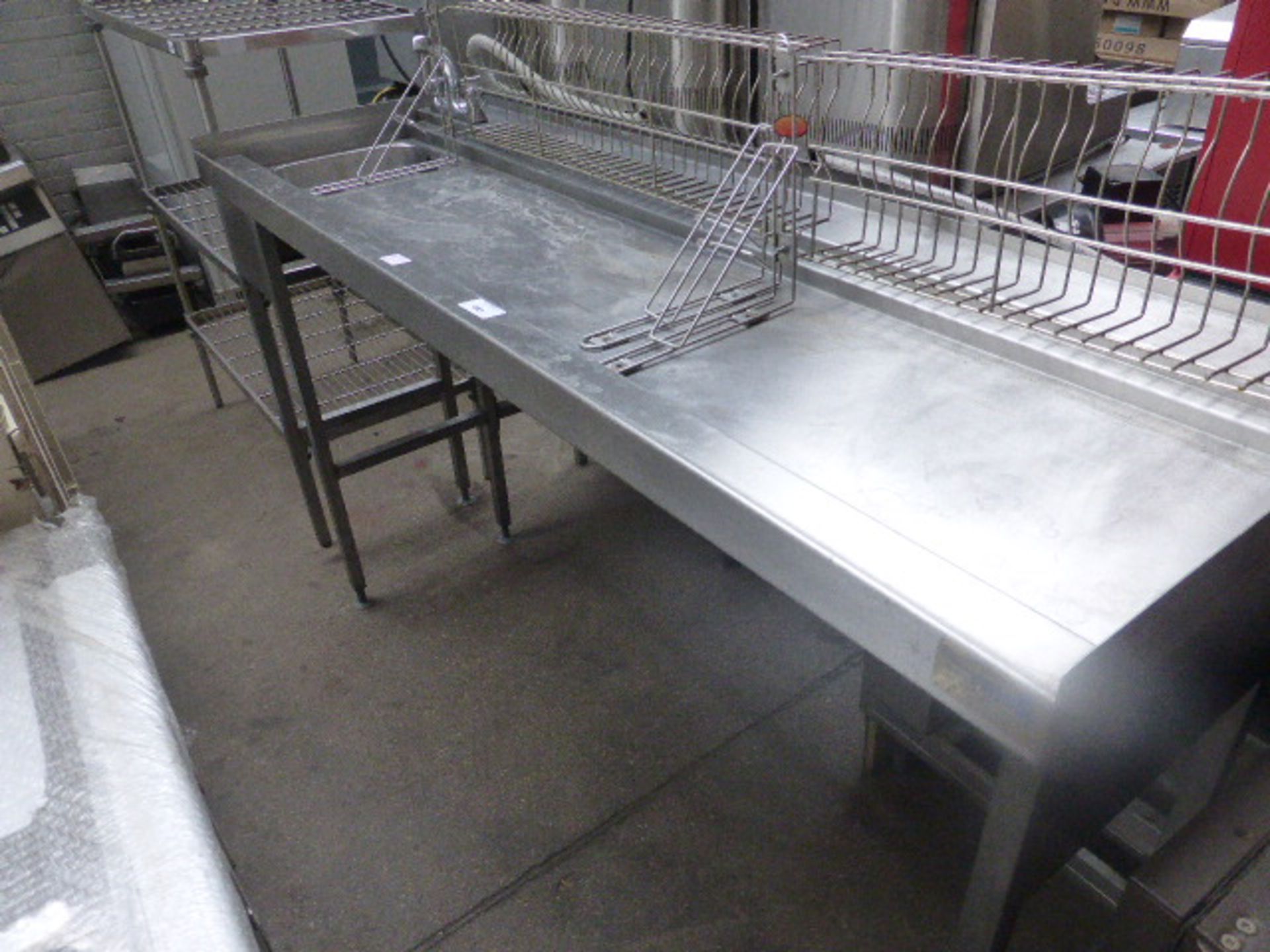 190cm Stainless steel back bar single bowl sink with large draining board and taps