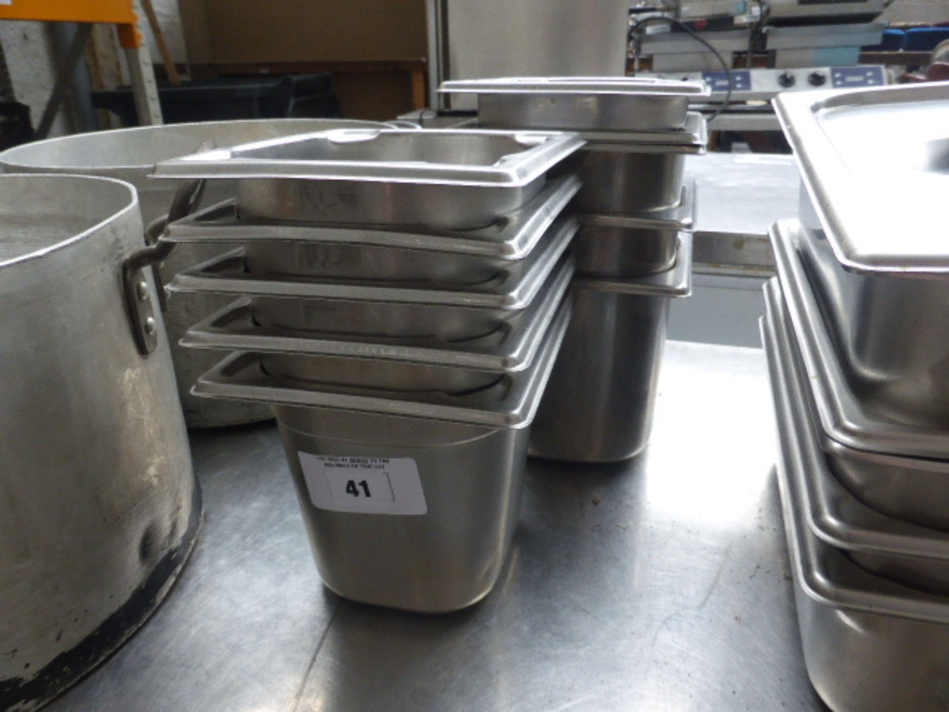 10 1/8 size stainless steel gastronorms, no lids