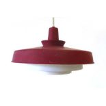 A 1970's red enamelled three-tier ceiling light with a white interior CONDITION REPORT: