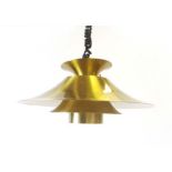 A brass coloured three-tier ceiling light in the manner of Louis Poulsen CONDITION