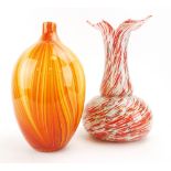 Two contemporary cased glass orange vases