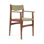 A 1960/70s teak and grey striped elbow chair