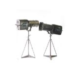 For Restoration: a pair of Strand theatre spotlights on matching Strand tripod stands