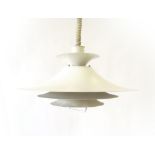 A Danish Lyfa Type 4209 white enamelled four-tier pull-down ceiling light in the manner of Louis