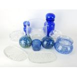 A group of glass including a pair of Pukeborg plaques, a pair of baubles etc.