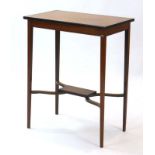 A Sheraton-style walnut, crossbanded and strung occasional table, the surface patera inlaid,