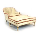 A late Victorian white-painted and gilt embellished long-seated armchair of Louis XVI-style,