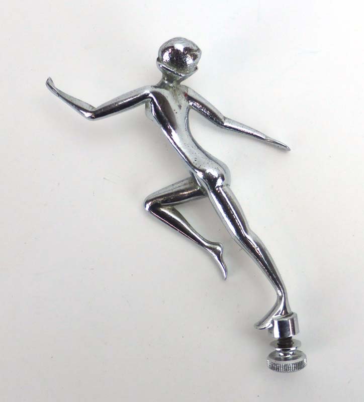 An Art Deco Desmo chromed mascot in the form of a running nude female, h. - Image 2 of 2