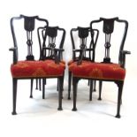 A set of six Edwardian mahogany and upholstered dining chairs in the Art Nouveau manner,