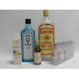 2 bottles and 6 miniatures, 1x Gordon's Imported Special London Dry Gin 1 litre 47.