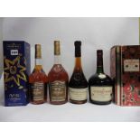 4 bottles, 1x Courvoisier VS Cognac with box 1 litre 40%,