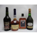 4 bottles, 1x Courvoiser VS Cognac 70cl 40%, 1x Sainbury's XO french Brandy 70cl 40%,