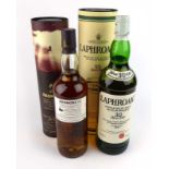 2 bottles, 1x Laphroaig 10 year old Single Islay Malt Scotch Whisky with carton, pre Royal Warrant,