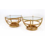 A pair of 1960's Angraves 'Invincible' bamboo and glass occasional tables, d.