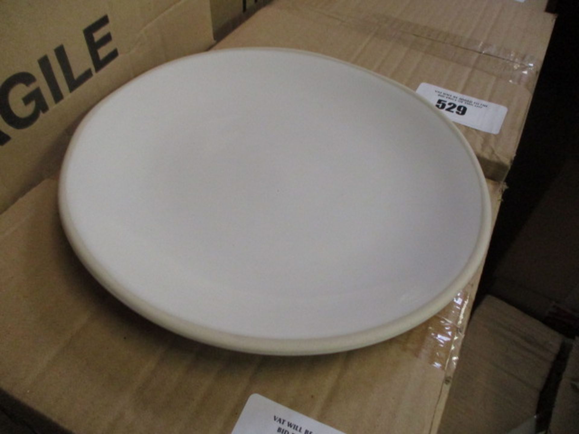 5 boxes of 6 off white stoneware dinner plates with rough edge rim