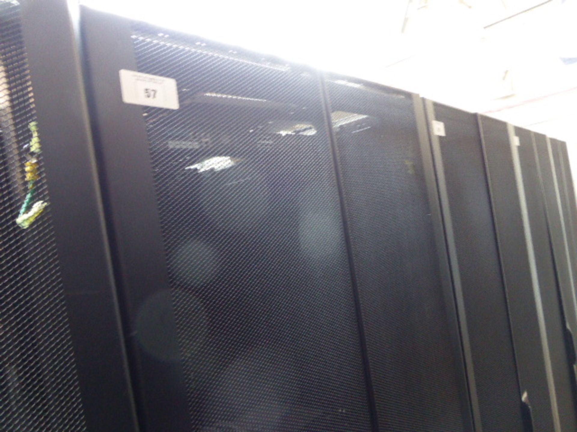 APC server cabinet on castors 75cm wide with 2 APC switch rack PDU units each with 24 outputs on