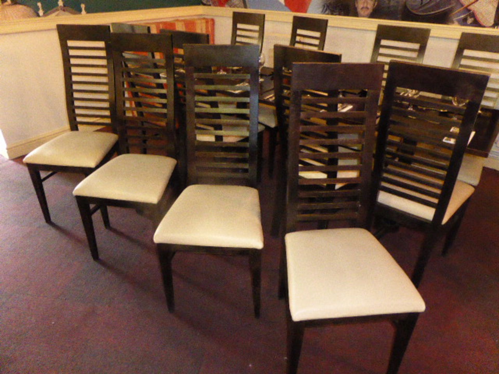 Large suite of restaurant dining furniture comprising of 98 ladder back chairs mainly with off white - Image 7 of 8