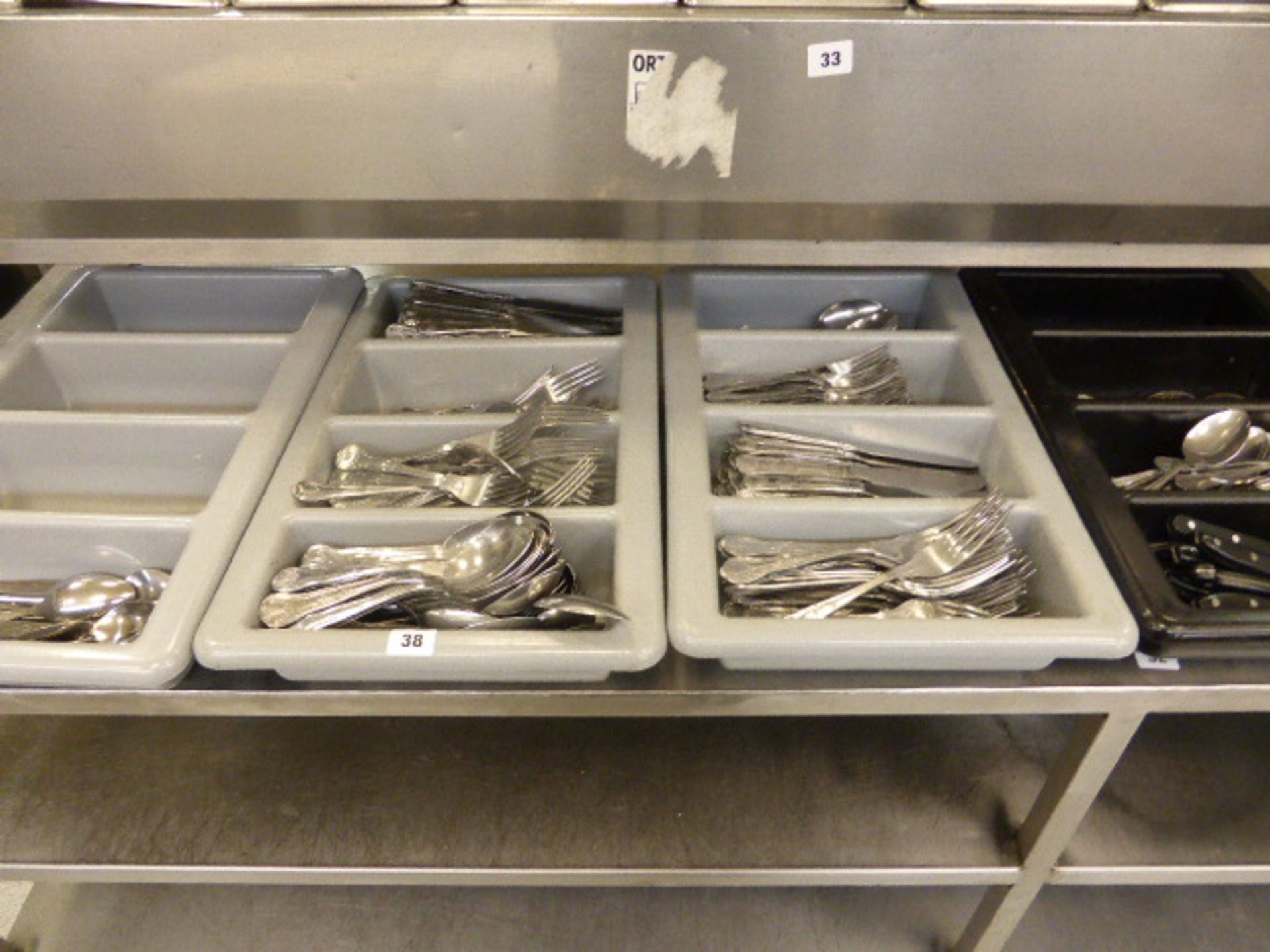 Three grey 4 section cutlery trays and 1 black 4 section cutlery tray; with a large qty of Kings - Image 2 of 2