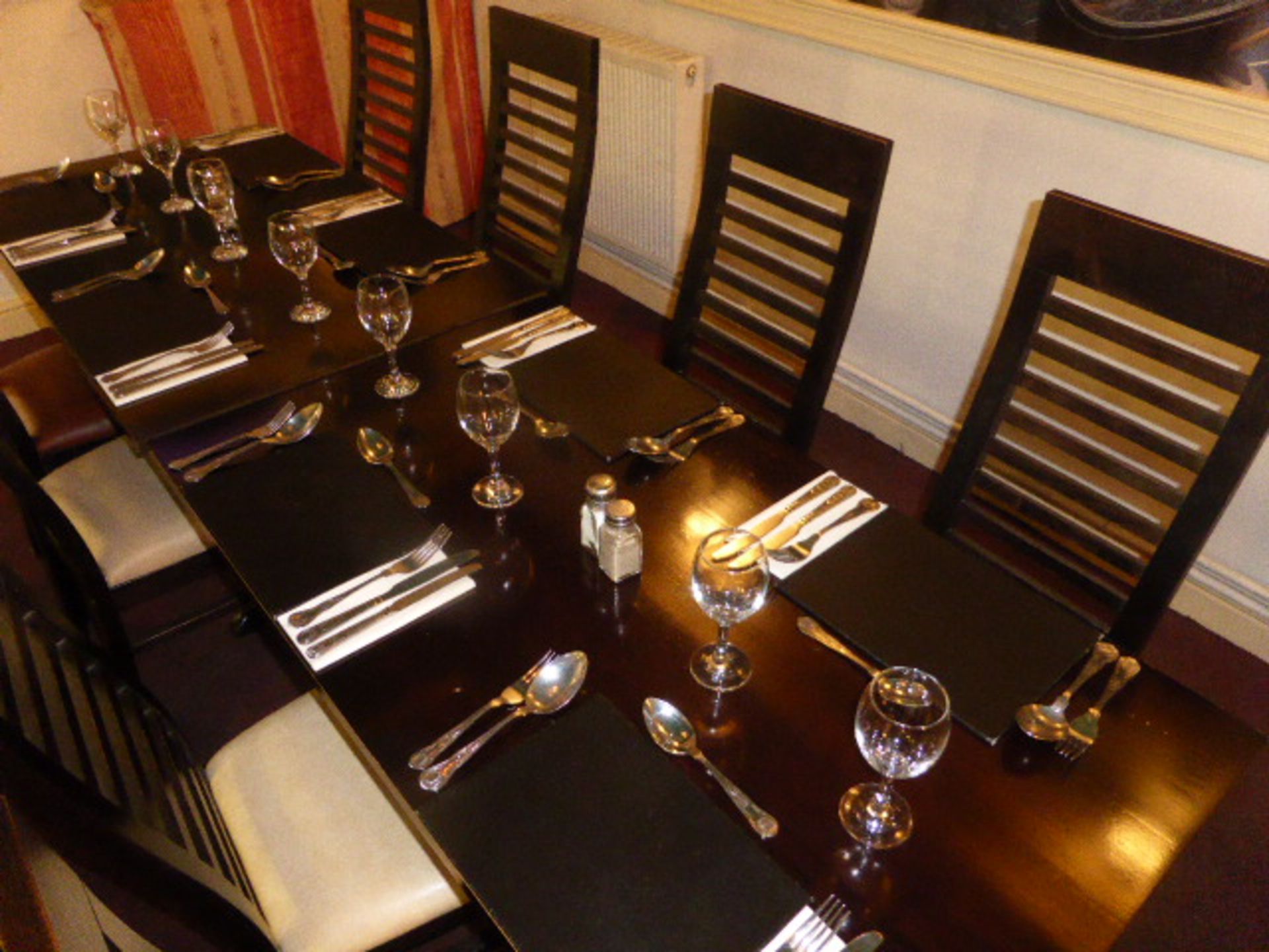 Large suite of restaurant dining furniture comprising of 98 ladder back chairs mainly with off white - Image 8 of 8