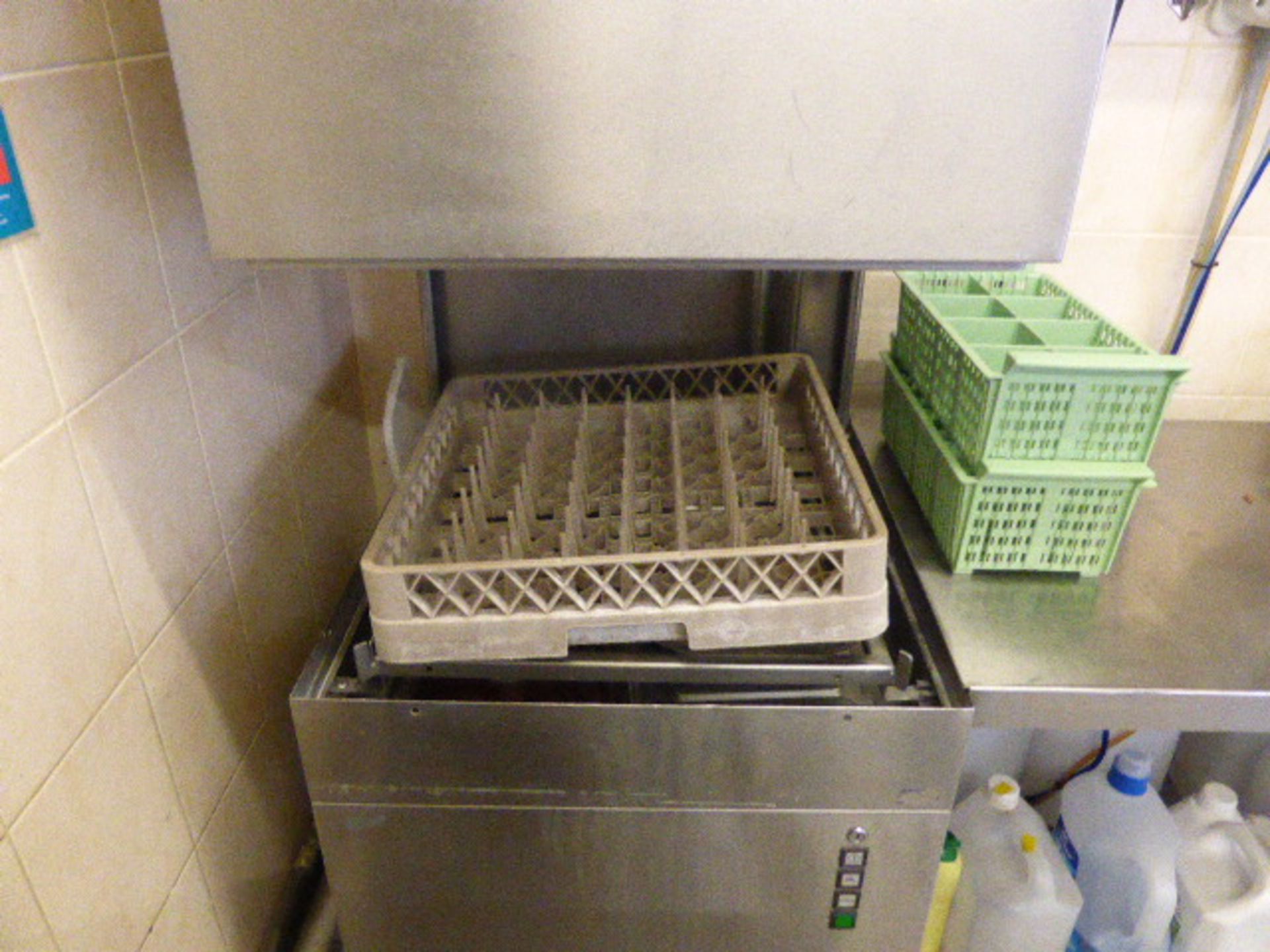 60cm Hobart lift top pass through dishwasher with 110cm stainless steel associated table, with a - Image 2 of 4