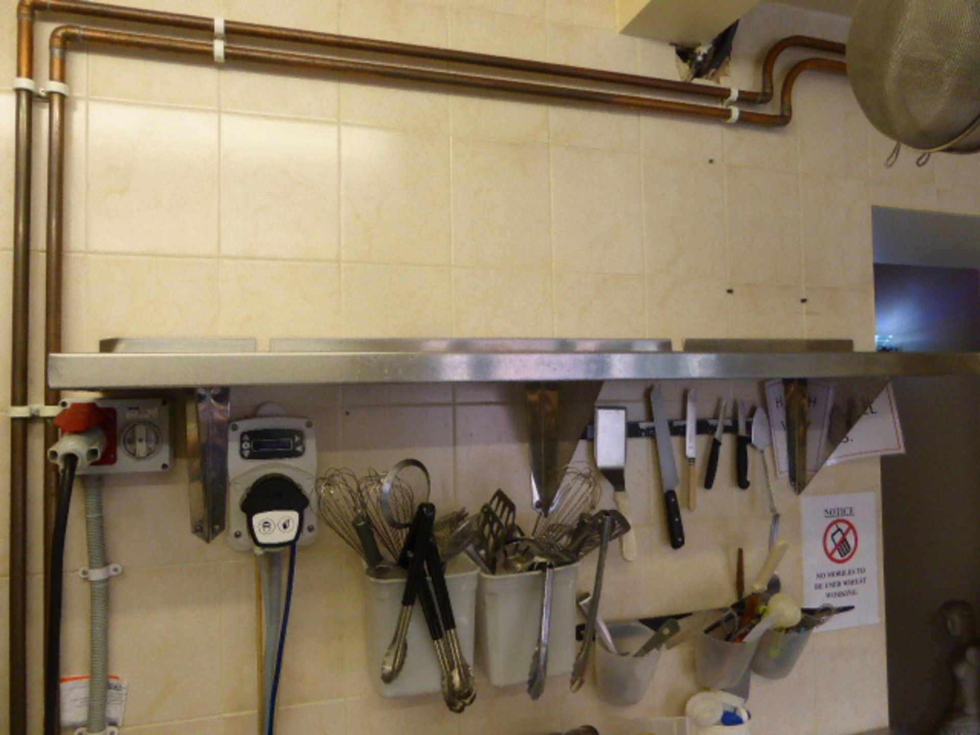 Three stainless steel wall mount shelves in the dishwashing area, 1 180cm, 2 150cm, plus one other - Image 2 of 3