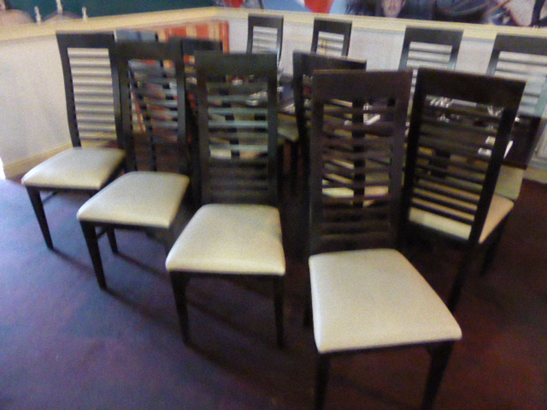 Large suite of restaurant dining furniture comprising of 98 ladder back chairs mainly with off white - Image 6 of 8