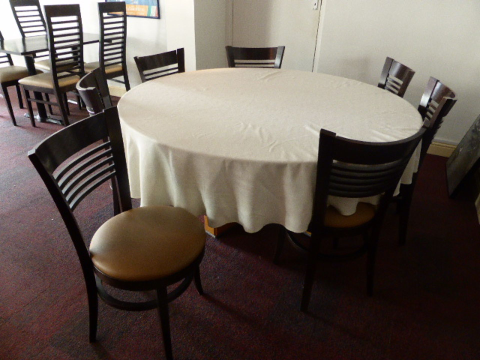 Large suite of restaurant dining furniture comprising of 98 ladder back chairs mainly with off white - Image 5 of 8