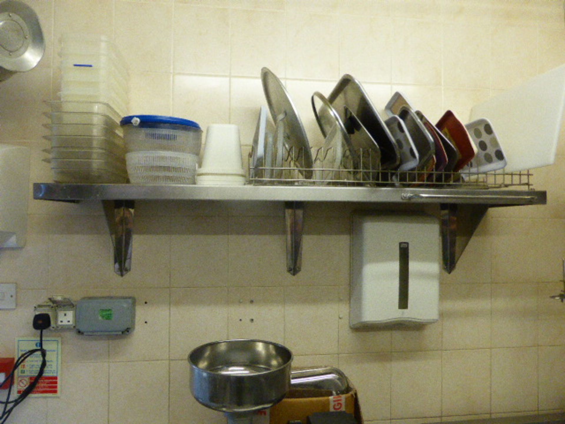 Three stainless steel wall mount shelves in the dishwashing area, 1 180cm, 2 150cm, plus one other - Image 3 of 3