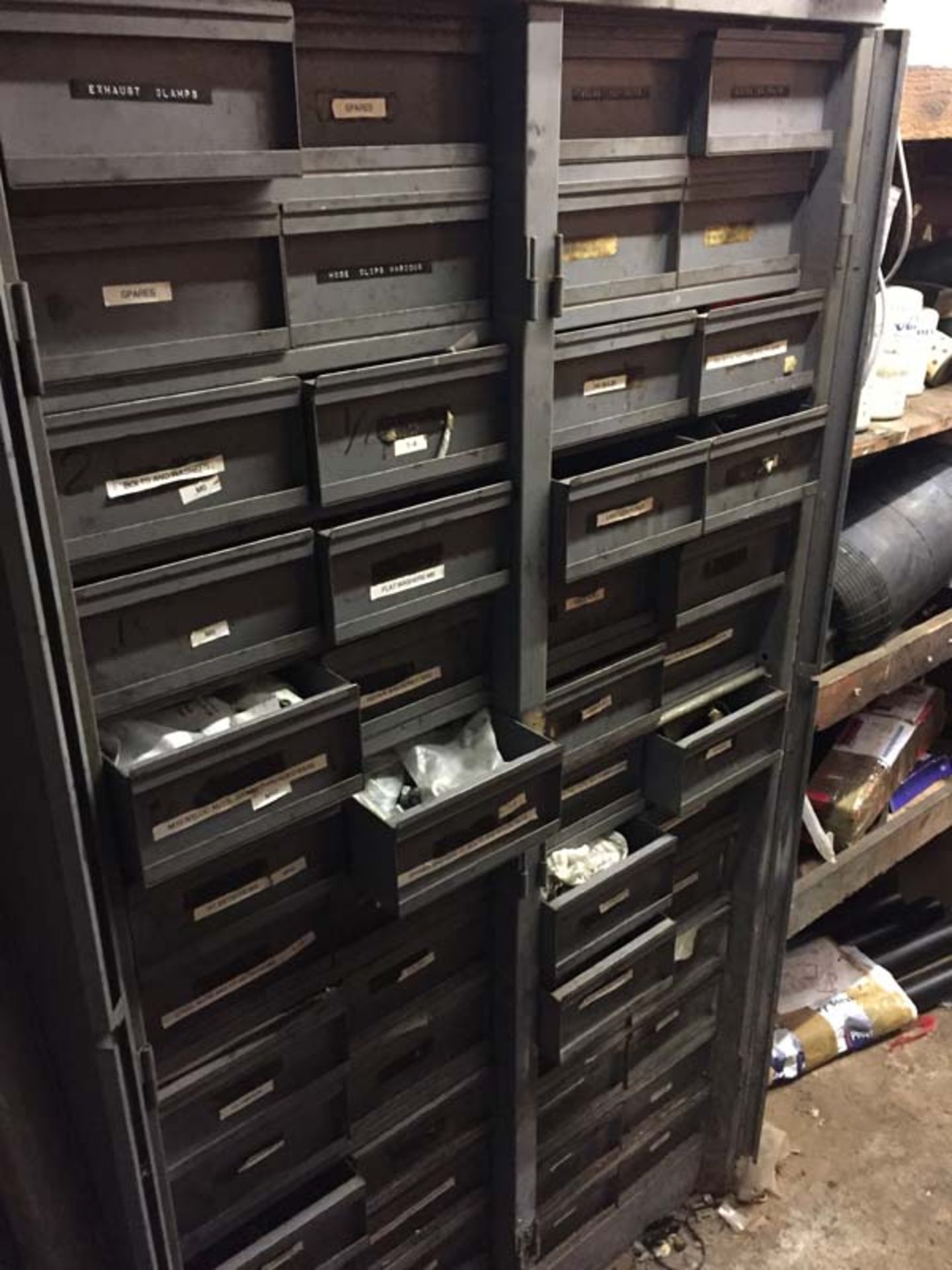 52 drawer cabinet of nuts, bolts, studding, washers and other fixings