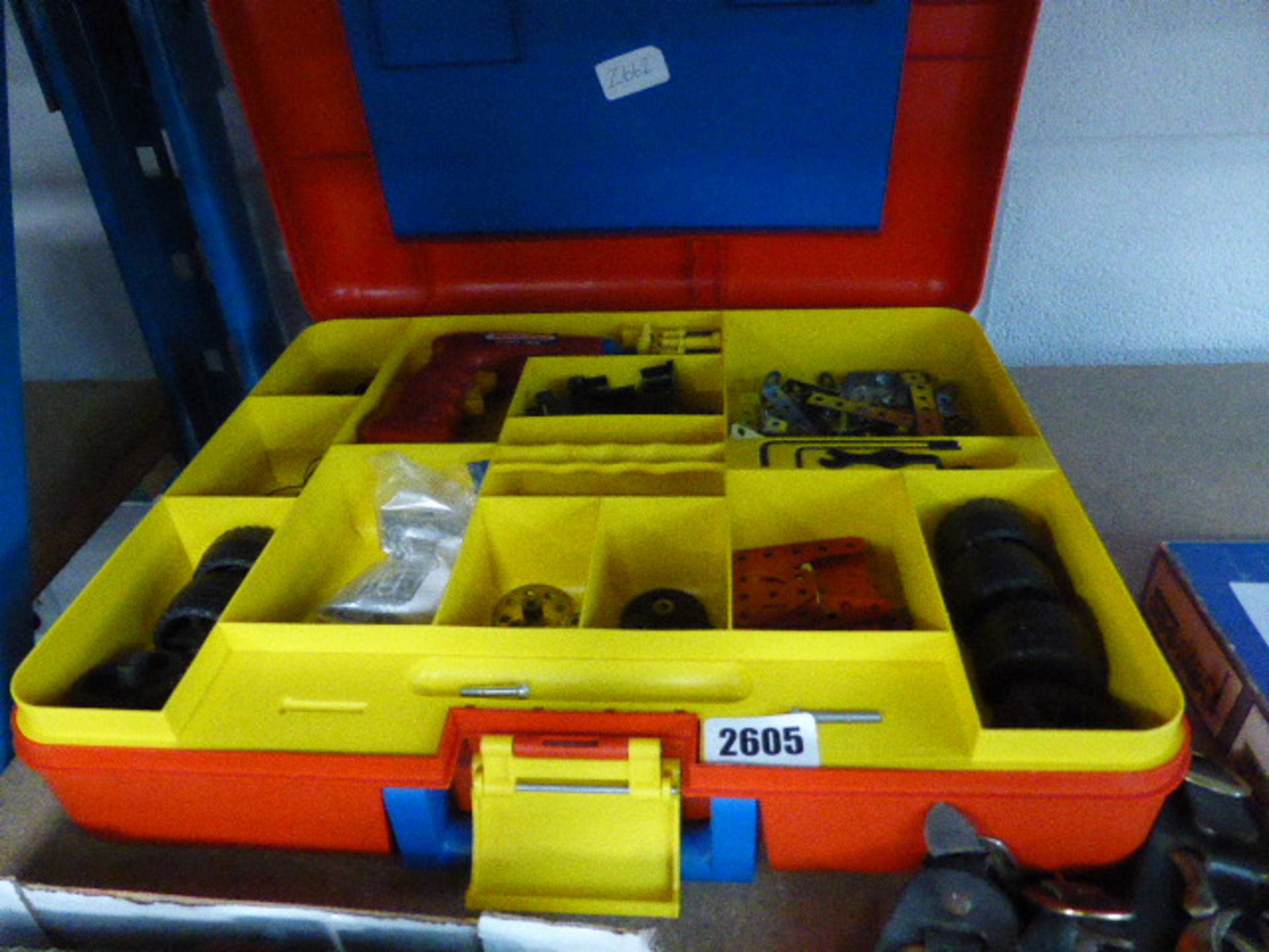 Crate of mixed Meccano items incl. toy