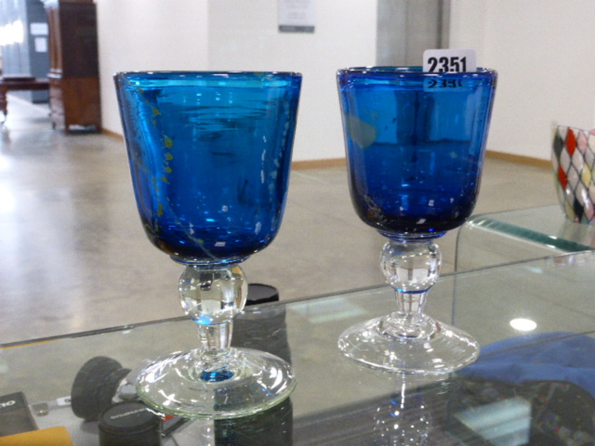 2x Blue glass Medina drinking glasses