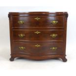 A 19th century Continental mahogany bow-fronted chest of three long drawers with acanthus capped