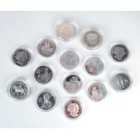 A group of fourteen silver proof commemorative coins relating to the British Monarchy