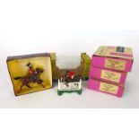Five Britains models comprising: 2075 show jumper and rider, 2078 male rider and horse,