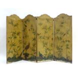 A Victorian and later four-panel screen decorated with birds amidst foliage, h.