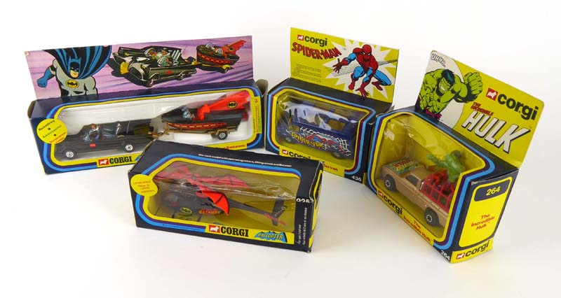 Four Corgi comic book models comprising: 3 Batmobile and Batboat, 264 The Incredible Hulk, - Image 3 of 3