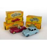 Five Dinky Toys models comprising: 40J Austin Somerset saloon, 107 Sunbeam Alpine sports,