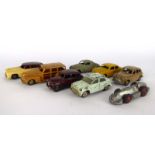 A mixed group of pre-war and later diecast models, mostly Dinky including sports cars, saloon cars,