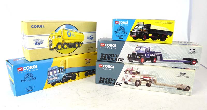 Five Corgi Classic models comprising: 21401 Wall's AEC refrigerated box trailer set,