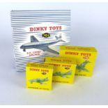 Four Dinky Toys aviation models comprising: 702 DH Comet, 734 Supermarine jet fighter,