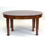 A pair of mahogany D-end tables, forming a circular table, on tapering legs with block feet, d.