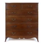 A 19th century oak chest of two short over three long drawers on splayed bracket feet, w.