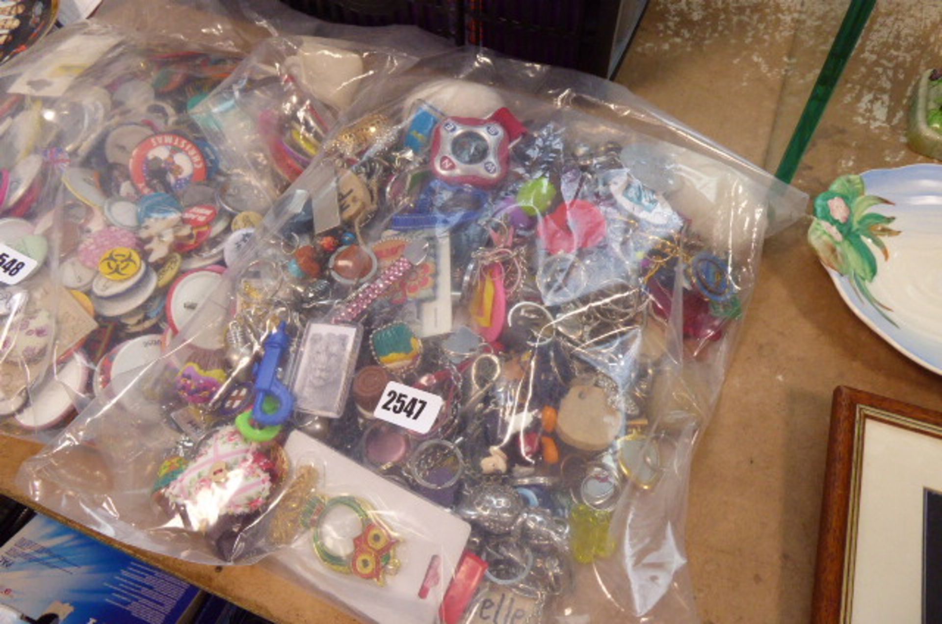 Collection of keyrings in clear bag