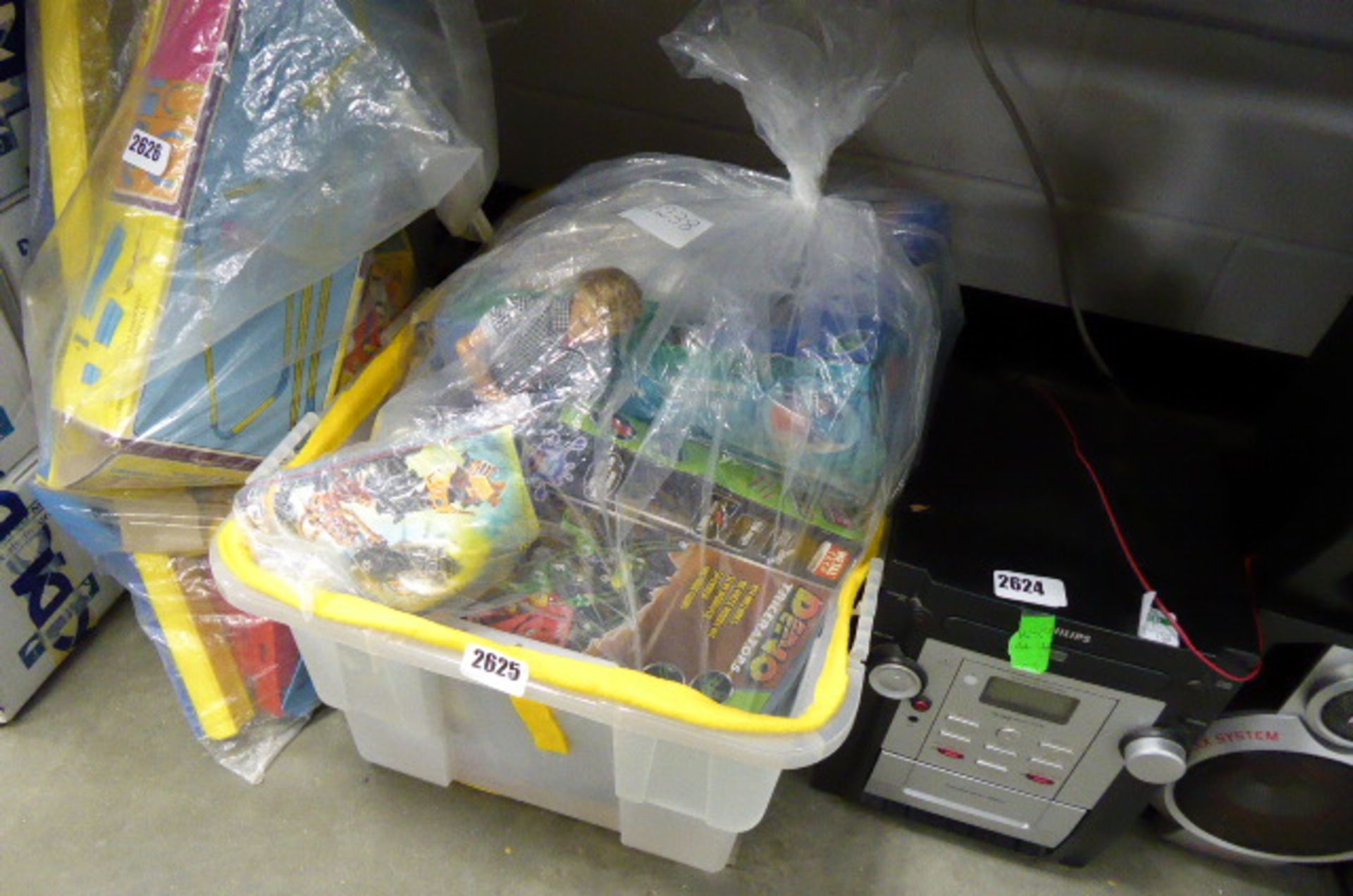 Large plastic tray of mixed children's toys