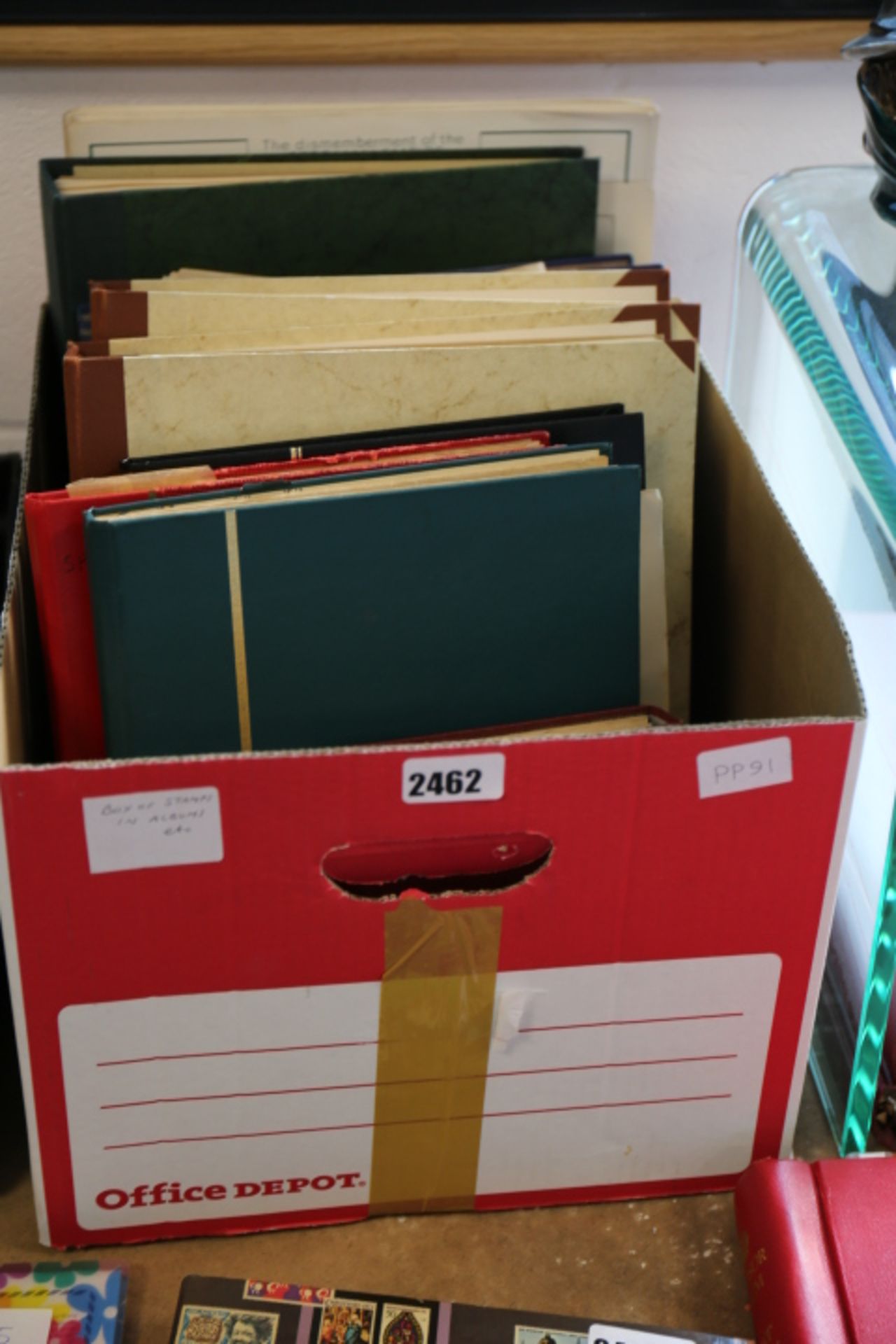 Box of stamp albums, loose stamps, etc.