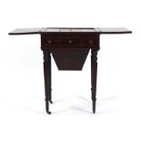 A Regency mahogany sewing table, the hinge-top over a suspended 'basket',